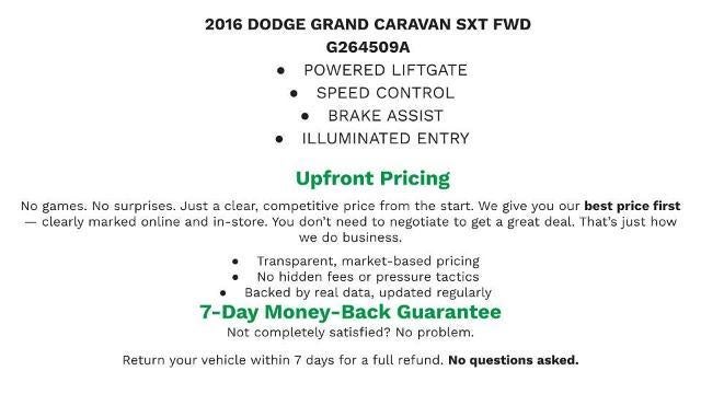 Used 2016 Dodge Grand Caravan SXT with VIN 2C4RDGCG1GR161485 for sale in Manitowoc, WI